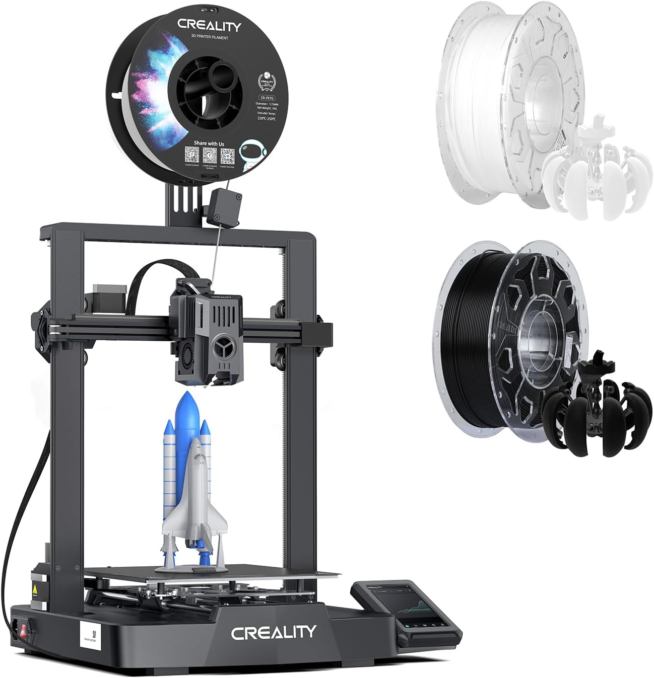 Creality Ender-3 V3 KE 3D Printer Bundle with PLA Filament 1.75mm Black and White 2-Pack