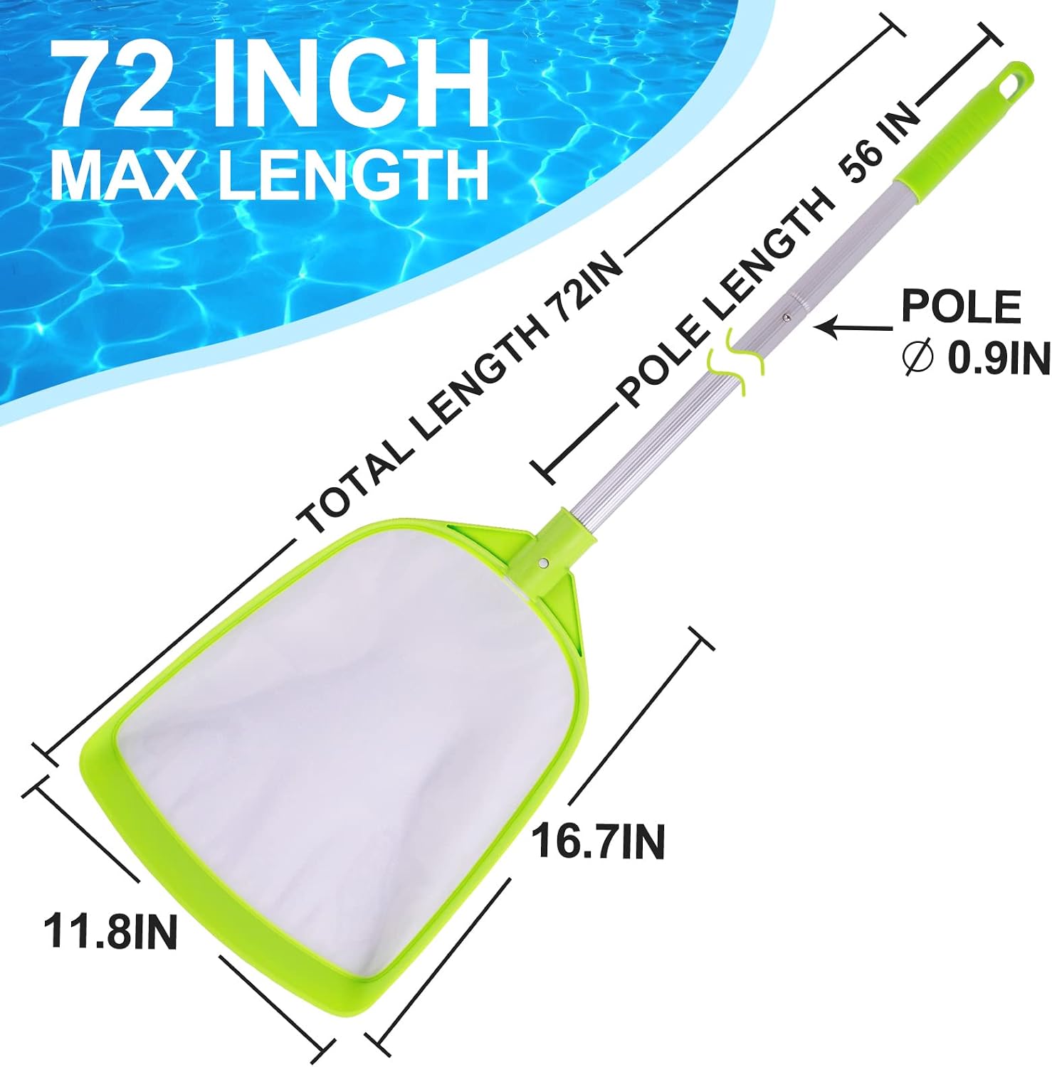 Pool Leaf Skimmer Net with 24-56 Inch Premium Pole,Medium Sized Ultral Fine Mesh Net for Cleaning Pool, Pond,Spa,Hot Tub