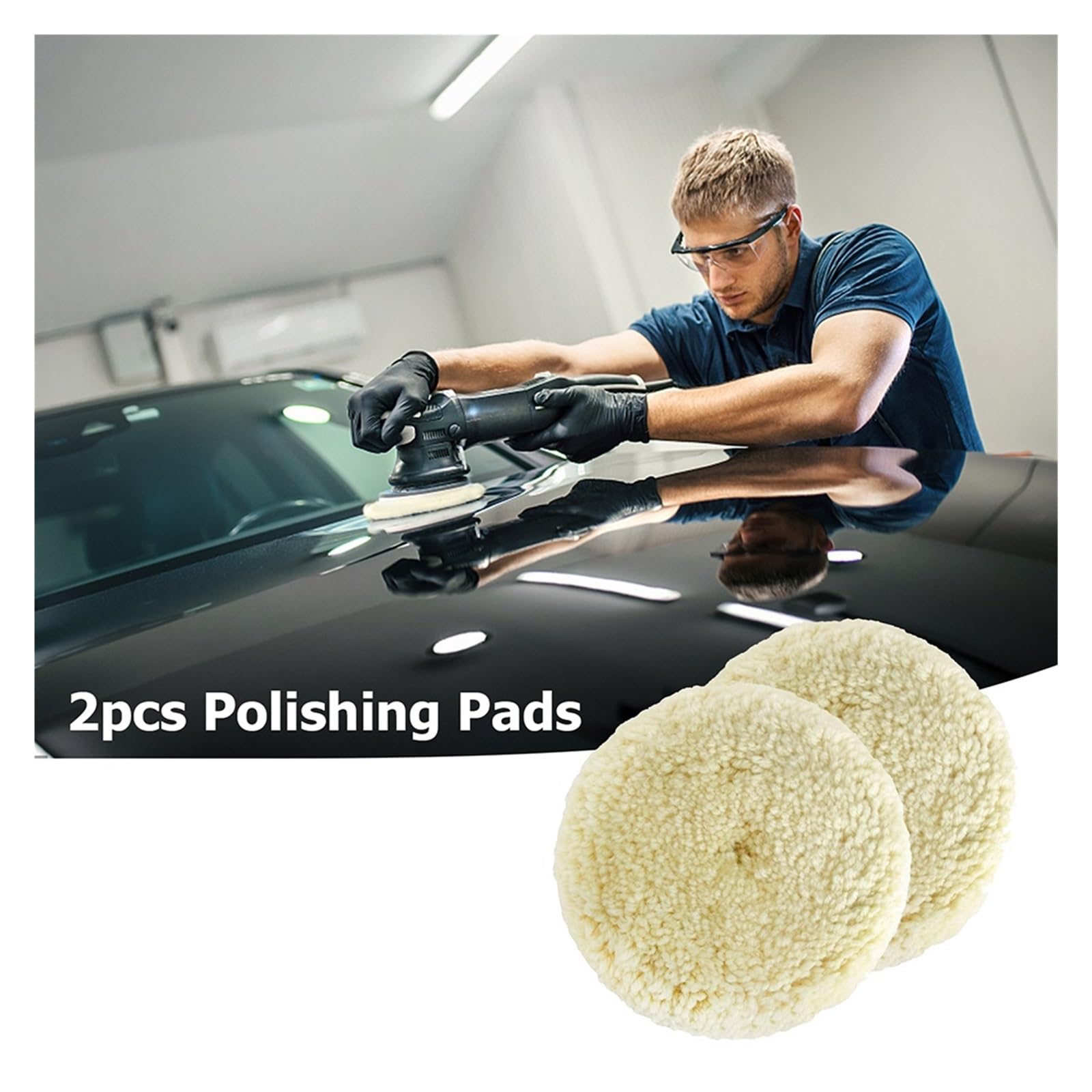 Kit de 2 Almohadillas de Pulido de Lana for pulir, Disco de Pulido for Corte Compuesto, Belleza de Coche, reparación de carrocería, Pulido y abrillantado.(6 Inches)