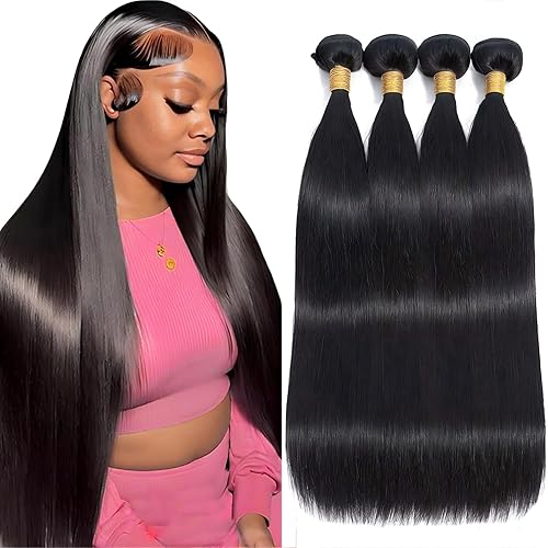 Human Hair Bundles Straight Bundles Human Hair Extensions 20 22 24 26 Inch 12A Brazilian Virgin 100% Unprocessed Raw Thick Straight Hair 4 Bundles Human Hair Natural Color