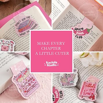 Kaciola Studio 12PCS Glittery Magnetic Bookmarks, Pink Spicy Cute Book Marks for Book Lovers Gifts, Funny Bookmark Accessories for Women Teachers Students School Office Home Supplies (Spicy)