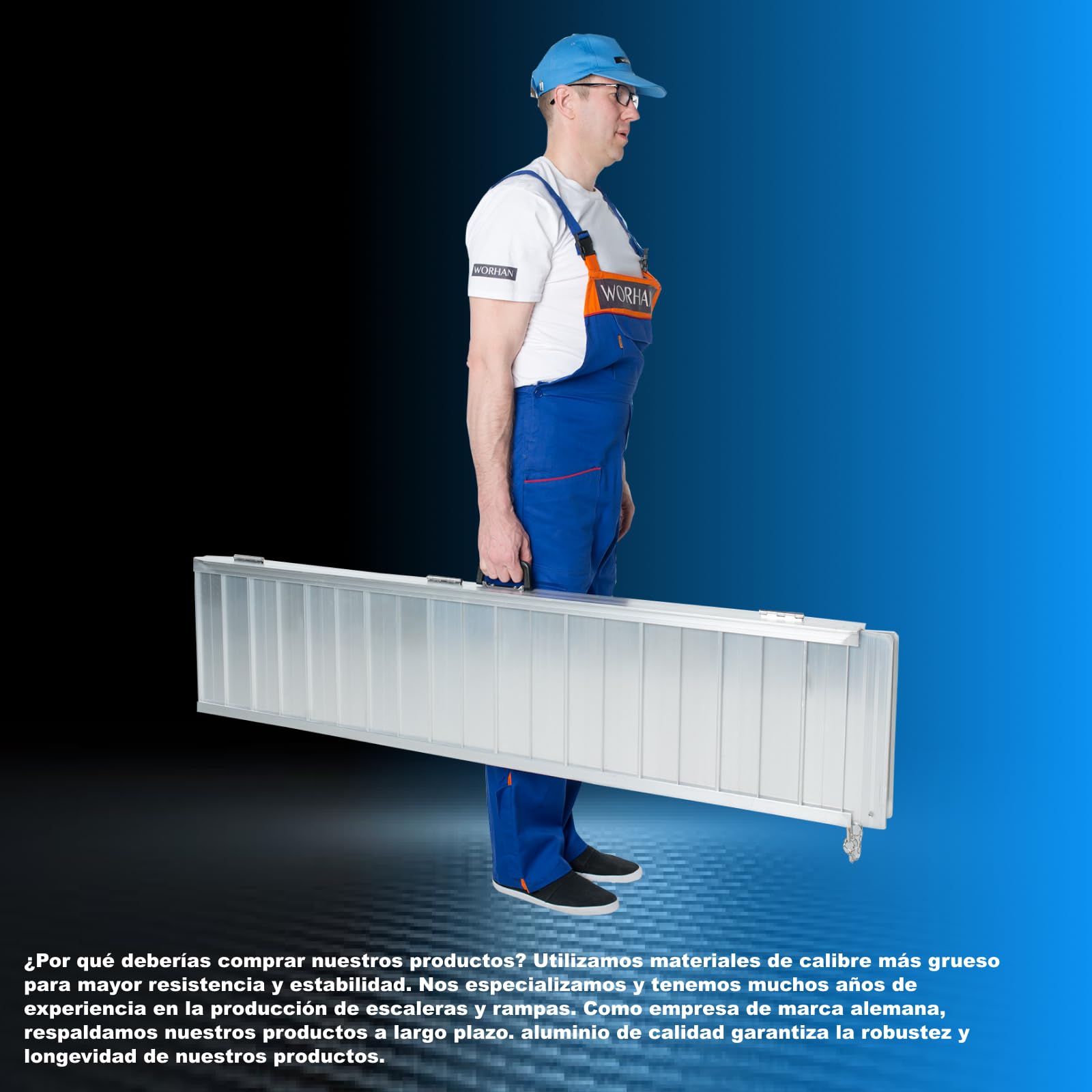 Rampa Plegable Carga Silla de Ruedas Discapacitado Movilidad Aluminio Anodizado (153cm Solo Pliegue) 1R5