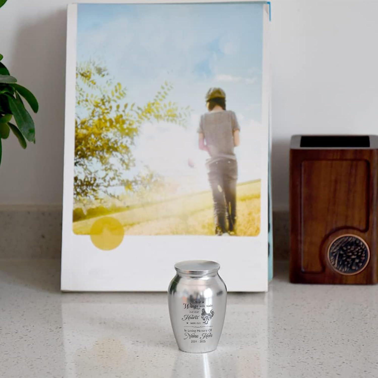 Artsy Woodsy Personalized Chicken Memorial Mini Urn Stainless Steel Keepsake Urns for Ashes 2.56x1.77, Loss of Pet Sympathy Gift, Hen Loss Gift, Rooster Remembrance Keepsake (02, 2.56x1.77)