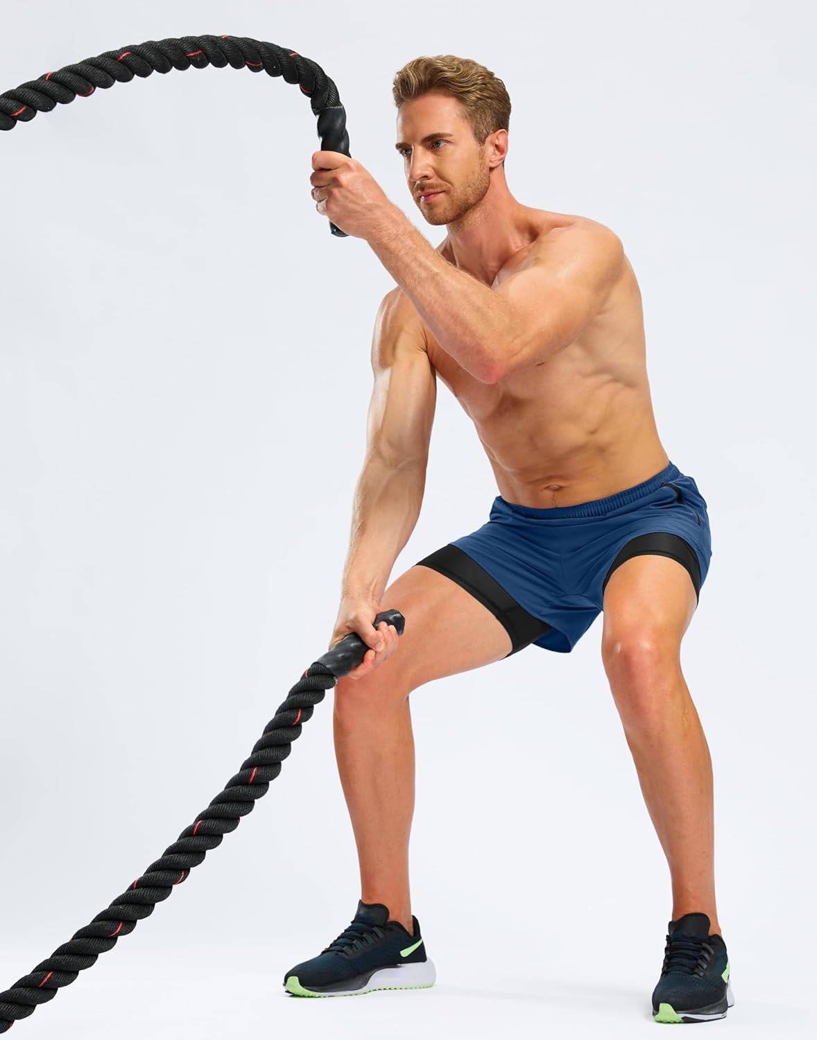 Pudolla Men's 2 in 1 Workout Running Shorts 5" with Zipper Phone Pockets Quick Dry Gym Athletic Shorts with Compression Liner - Image 7