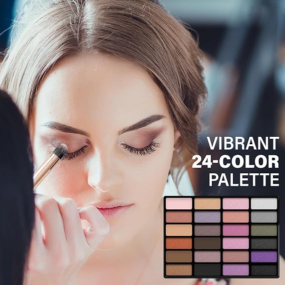 Profusion Cosmetics 24 Shades Eyeshadow Palette Complete Eye Makeup Kit with Brow & Eyeliner Pencils, Dual Foam Applicator and Tweezers for Blending, Defining & Shading