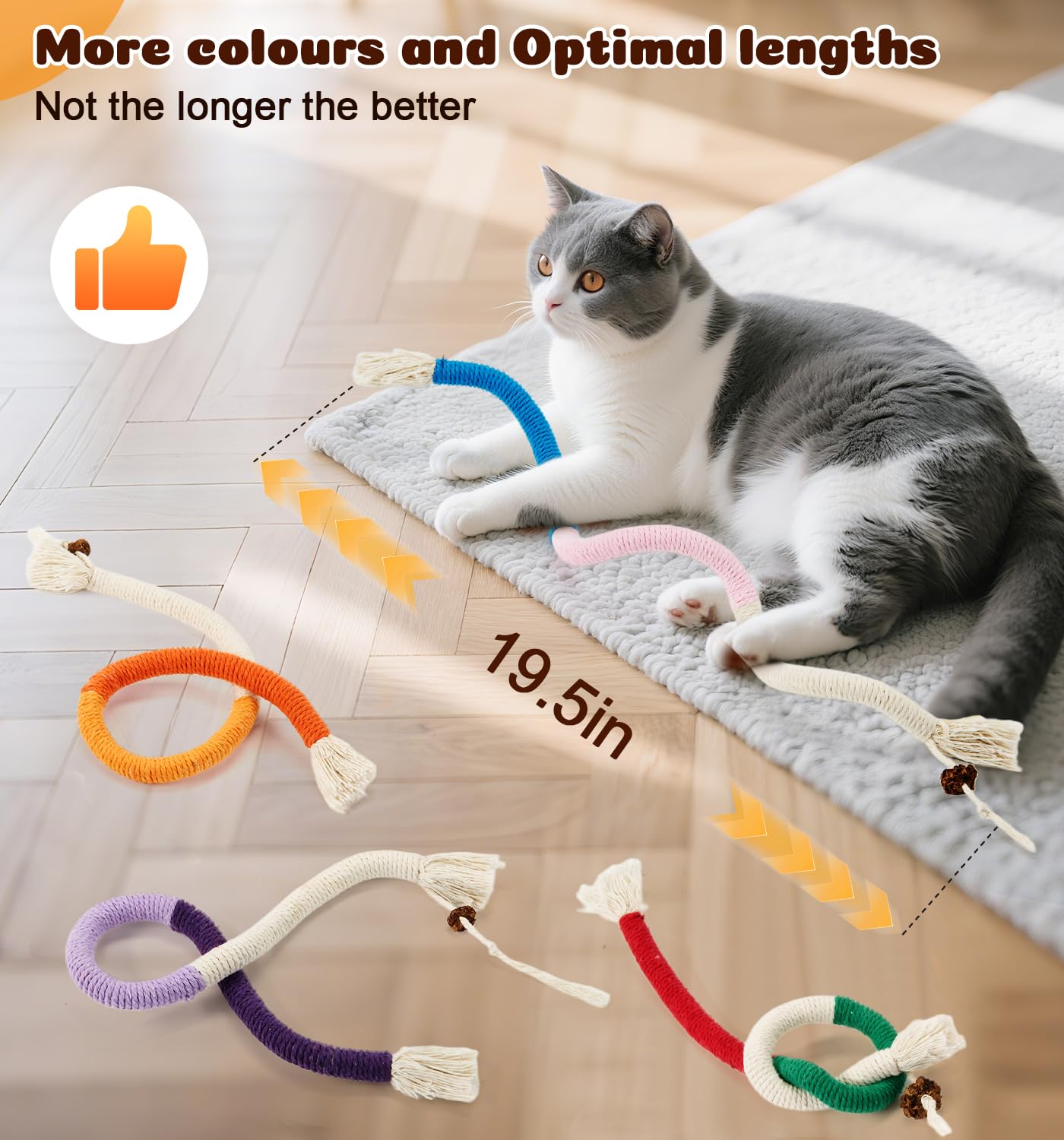 Cuerdas masticables para gatos, 4 piezas, juguetes para gatos de interior con hierba gatera natural recargable, juguetes masticables de limpieza segura de dientes, juguetes interactivos para