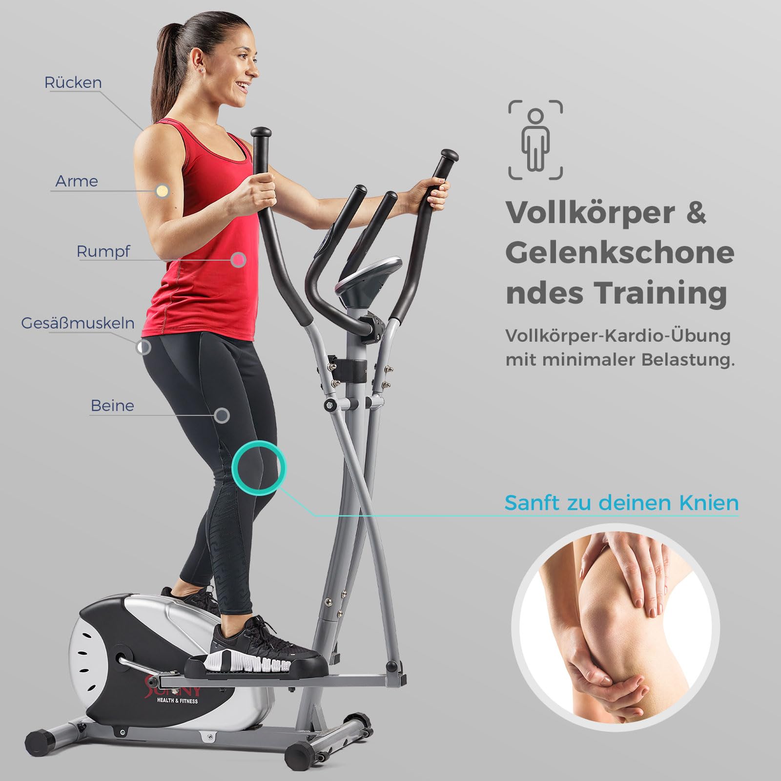 Sunny Health & Fitness Crosstrainer SF-E905 mit Magnetwiderstand, LCD-Monitor, 100 kg max Gewicht, 8 Widerstandsstufen