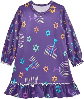 Stars Nine Hanukkah Candles Girls Dress Toddler Princess Dress Long Sleeve Winter Shirt Clothes for 3T