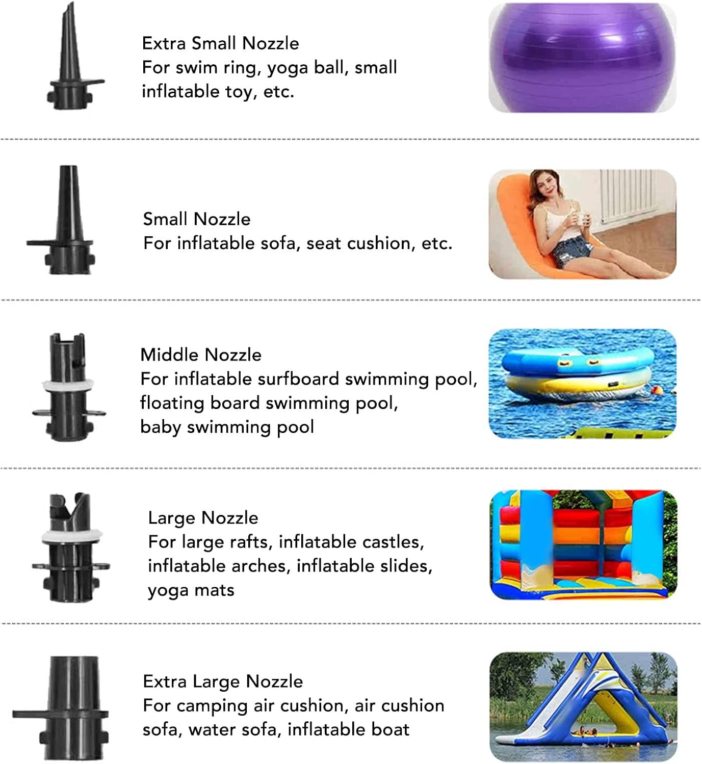 GLD 602 Electric Air Pump, ABS 600W High Efficiency Low Noise Inflation Pump, Low Noise Air Mattress Pump with 5 Nozzles for Inflatable Mattress Bed Swim Ring