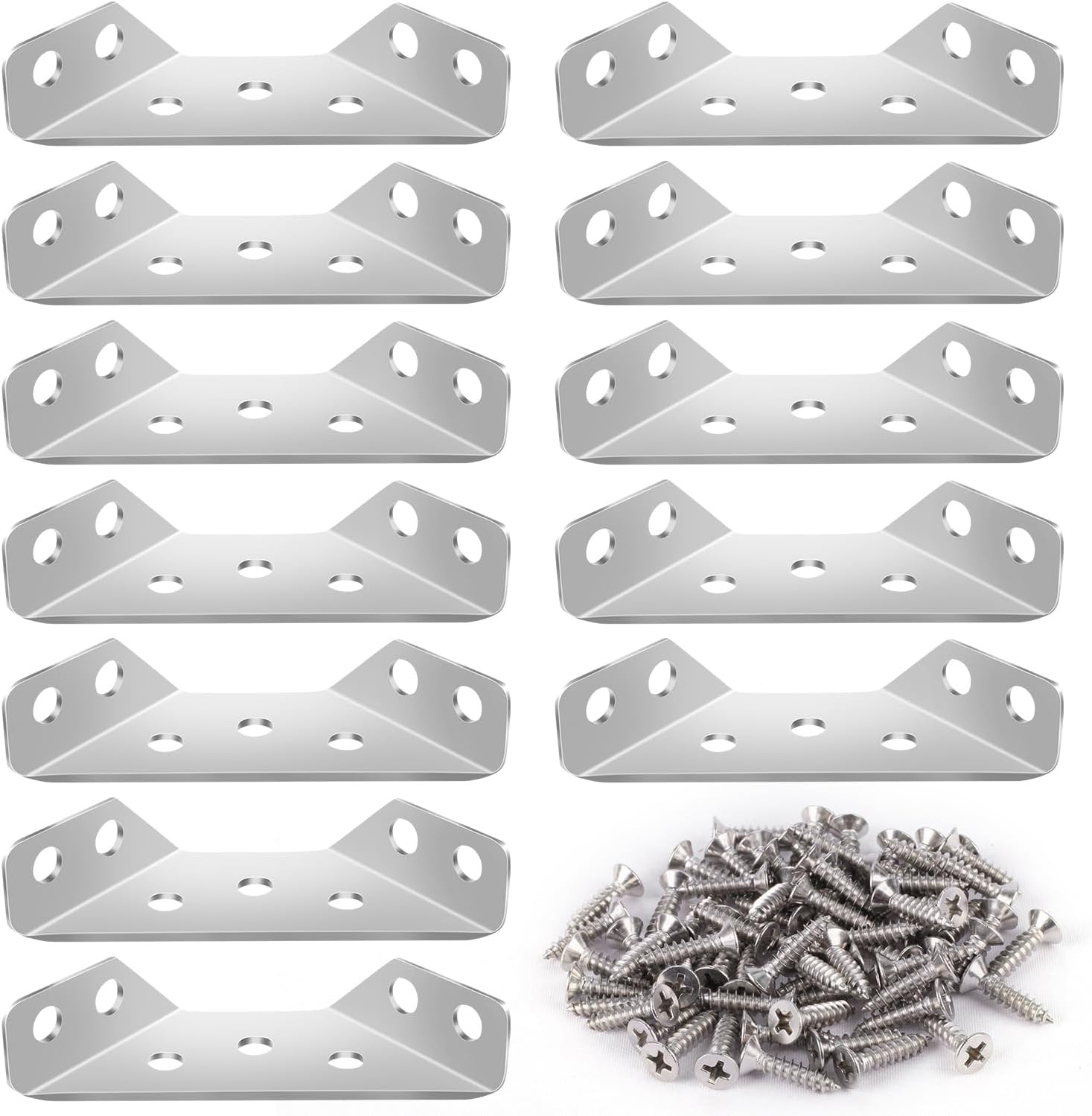 10 Winkelverbinder Edelstahl – 69x26 Mm, Mit Schrauben, 7 Löcher, Trapezförmig Für Möbel & Regale