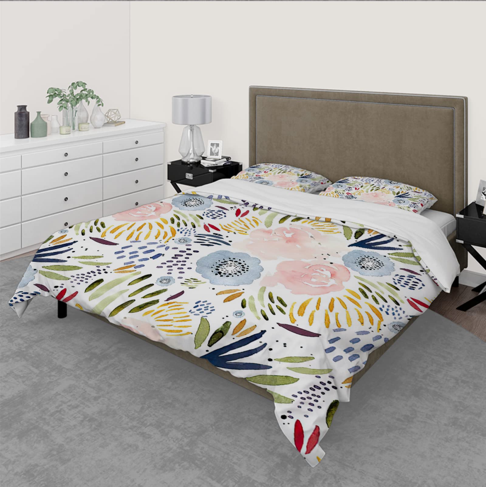 Wewoo Home Vlakke kleur dekbed, dekbed, bladtextuur, dekbedovertrek met ritssluiting, hoekbanden, ultrazacht, ademend beddengoed, 3 stuks, 260 x 220
