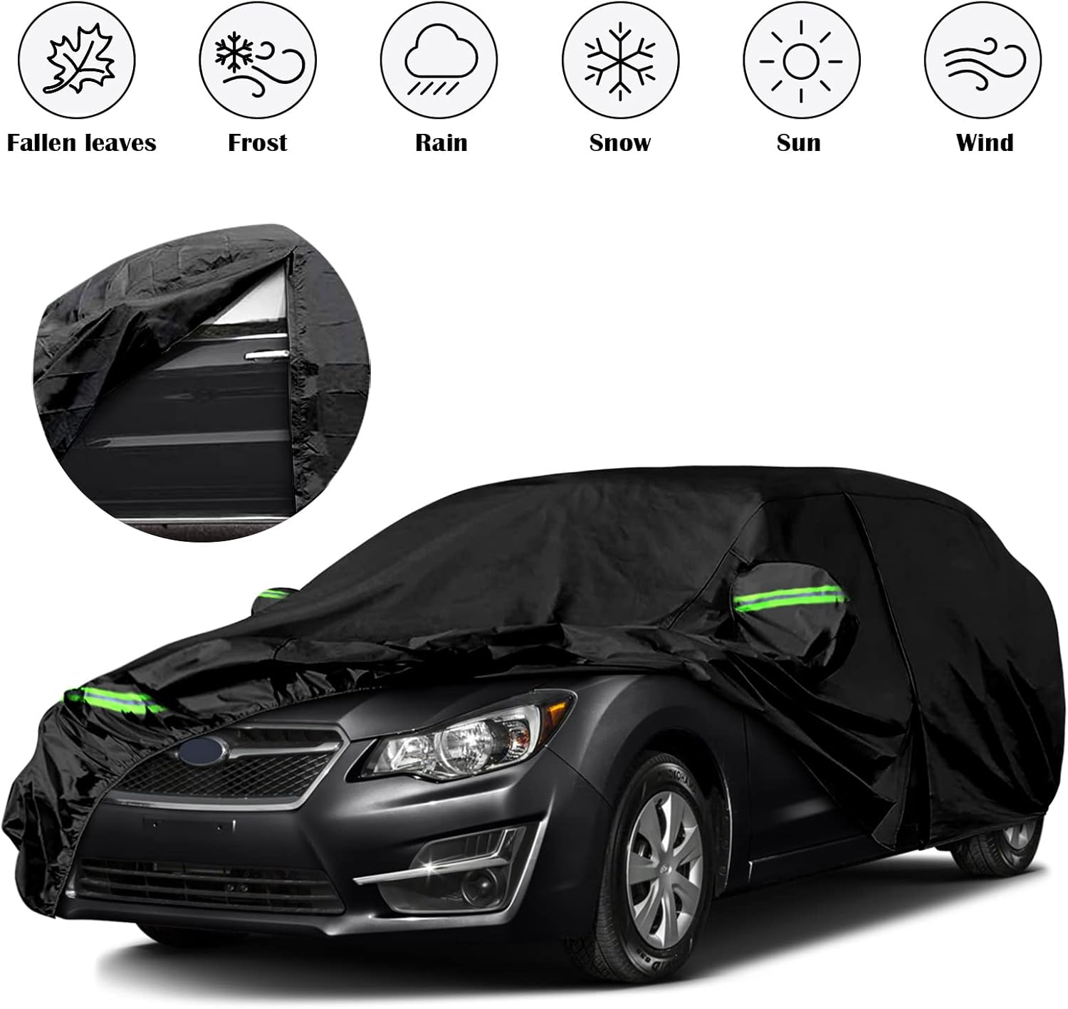 Waterproof Car Covers Replace for 2007-2025 Subaru Impreza Hatchback, 6 Layers All Weather Car Cover with Zipper Door & Windproof Bands for Snow Rain Dust Hail Protection
