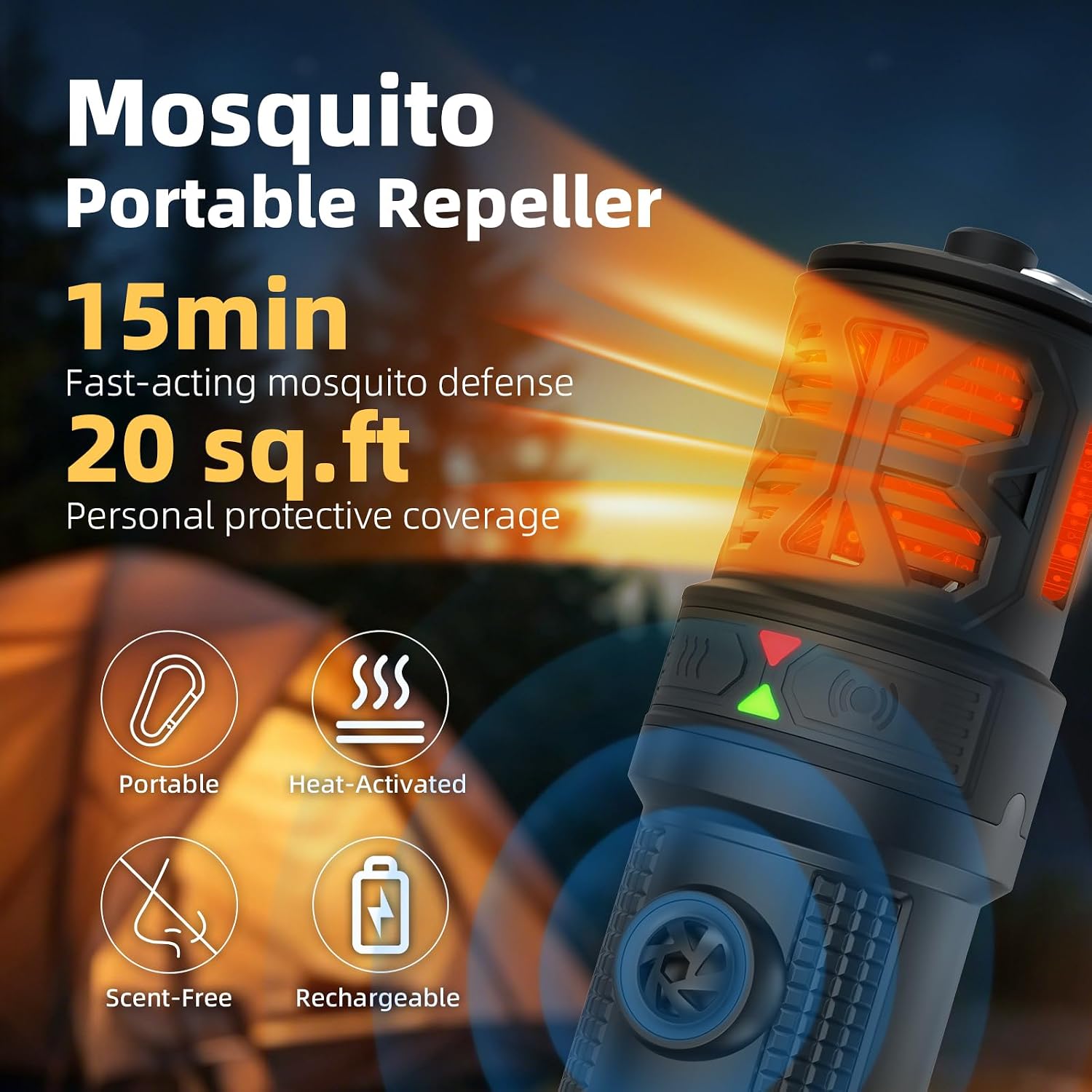 Mosquito Repellent Outdoor Repeller Portable Zapper Mosquito Repellent Camping for 20ft Ultrasonic Camping Bug Repeller Carabiner Hook Design for Outdoor Backpacking Adventure (6 Refills)