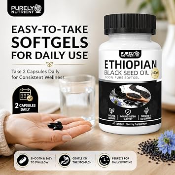 Purely Nutrient Ethiopian Black Seed Oil, 60 Capsules | Non-GMO, Gluten-Free