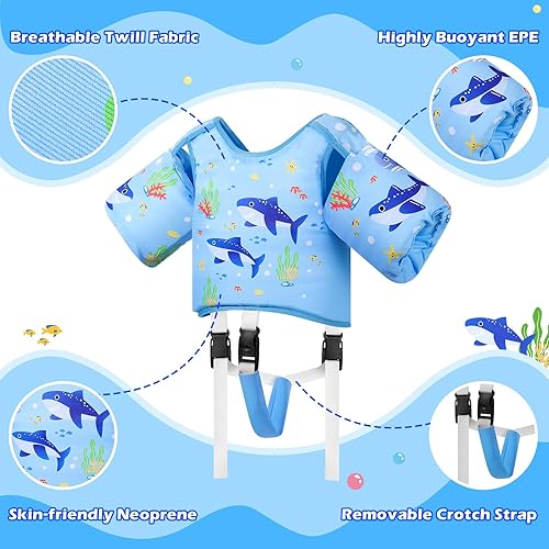 Miniatura 4 de MoKo Chaleco de natación para niños pequeños, chaqueta de natación de dibujos animados para niños que pesan de 22 a 66 libras, flotadores para niños