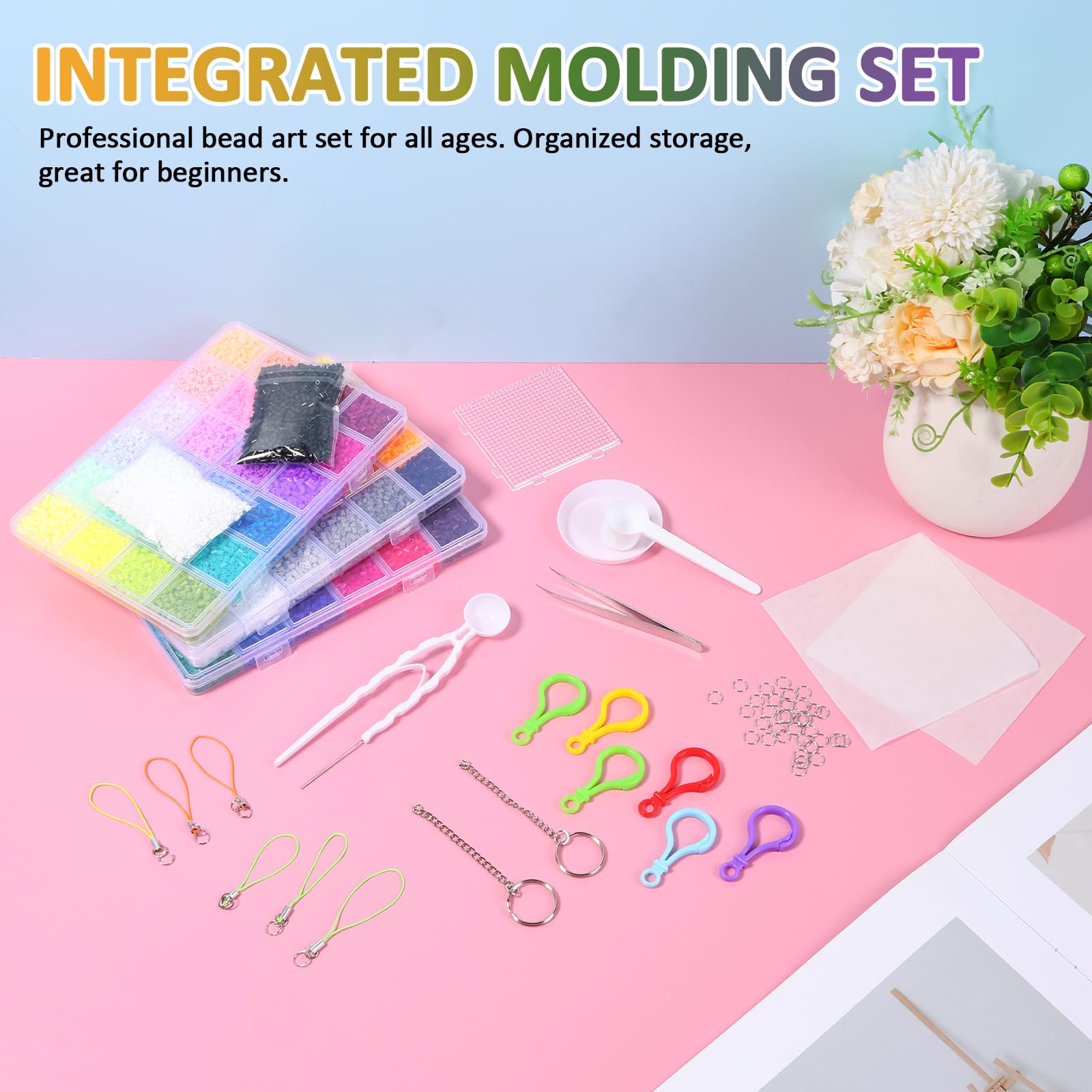 Mini Set di Perline da Stirare 2,6 mm, Piccole Perline con Piastre per Perline da Stirare, Kit di Perline da Stirare Fai-da-Te come Regalo per Bambini & Hobby di Arte Pixel, con Diverso