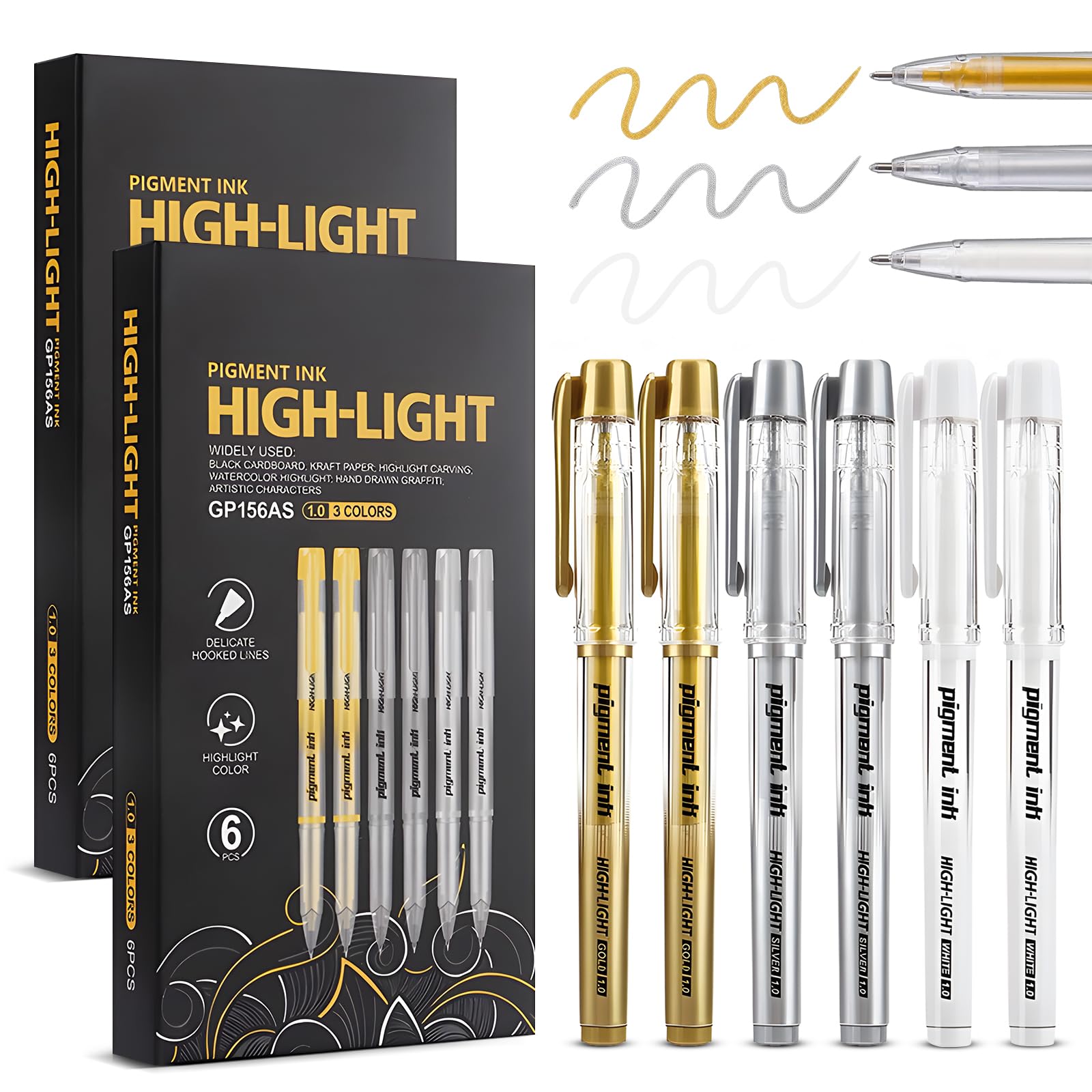 Avvchuy 12 Pack White, Gold and Silver Pens for Black Paper, 1.0mm Permanent Metallic Marker Pens for Wedding Guest Books, Greeting Cards & Art Projects
