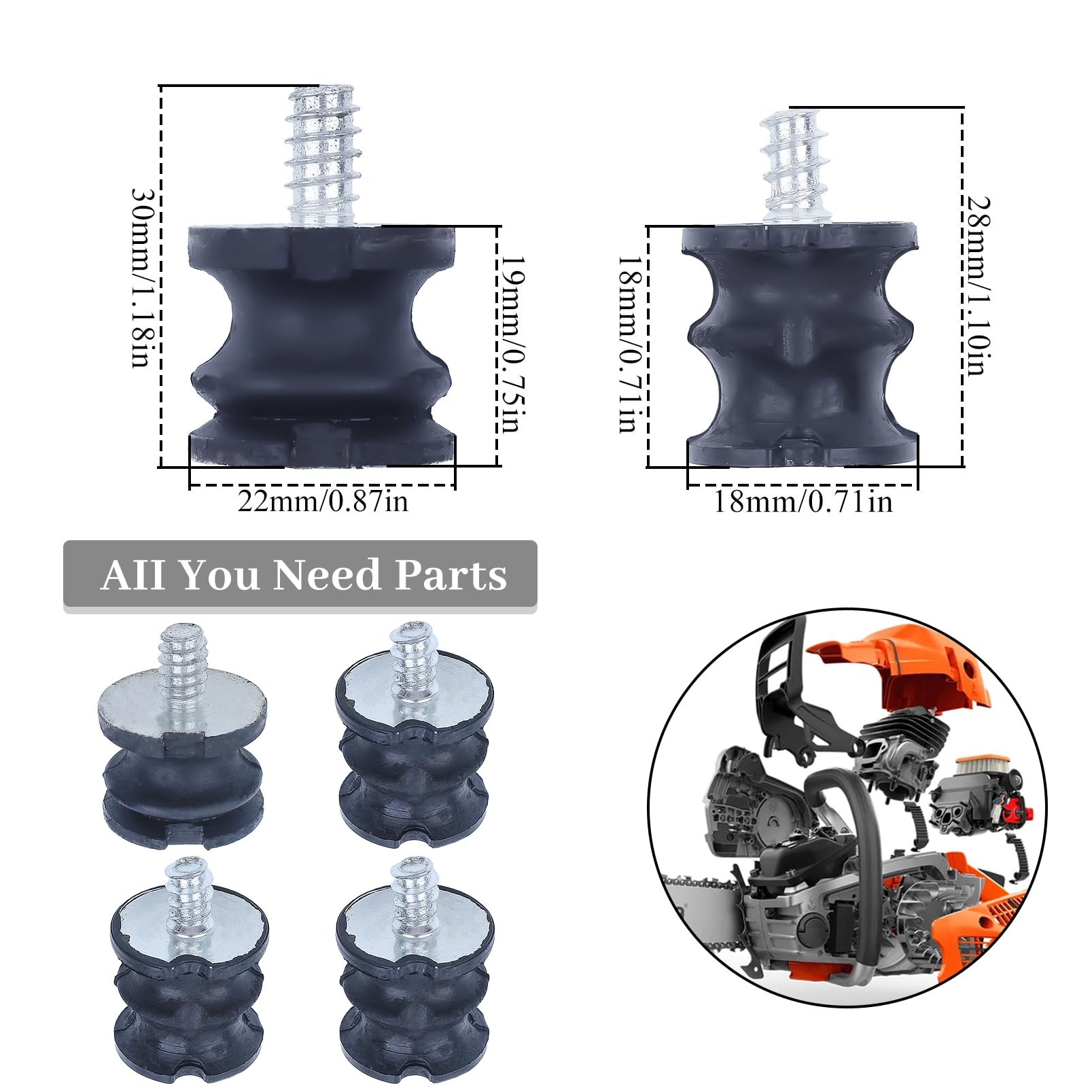 Supports Tampon Isolants Husqvarna 6pcs - Compatible 268/272/61/266