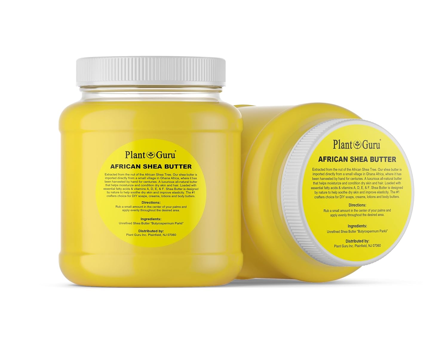 Plant Guru Raw African Shea Butter 3 lbs. Bulk 100% Pure Natural Unrefined YELLOW Grade A - Ideal Moisturizer For Dry Skin, Body, Face And Hair Growth. Great For DIY Soap and Lip balm Making.