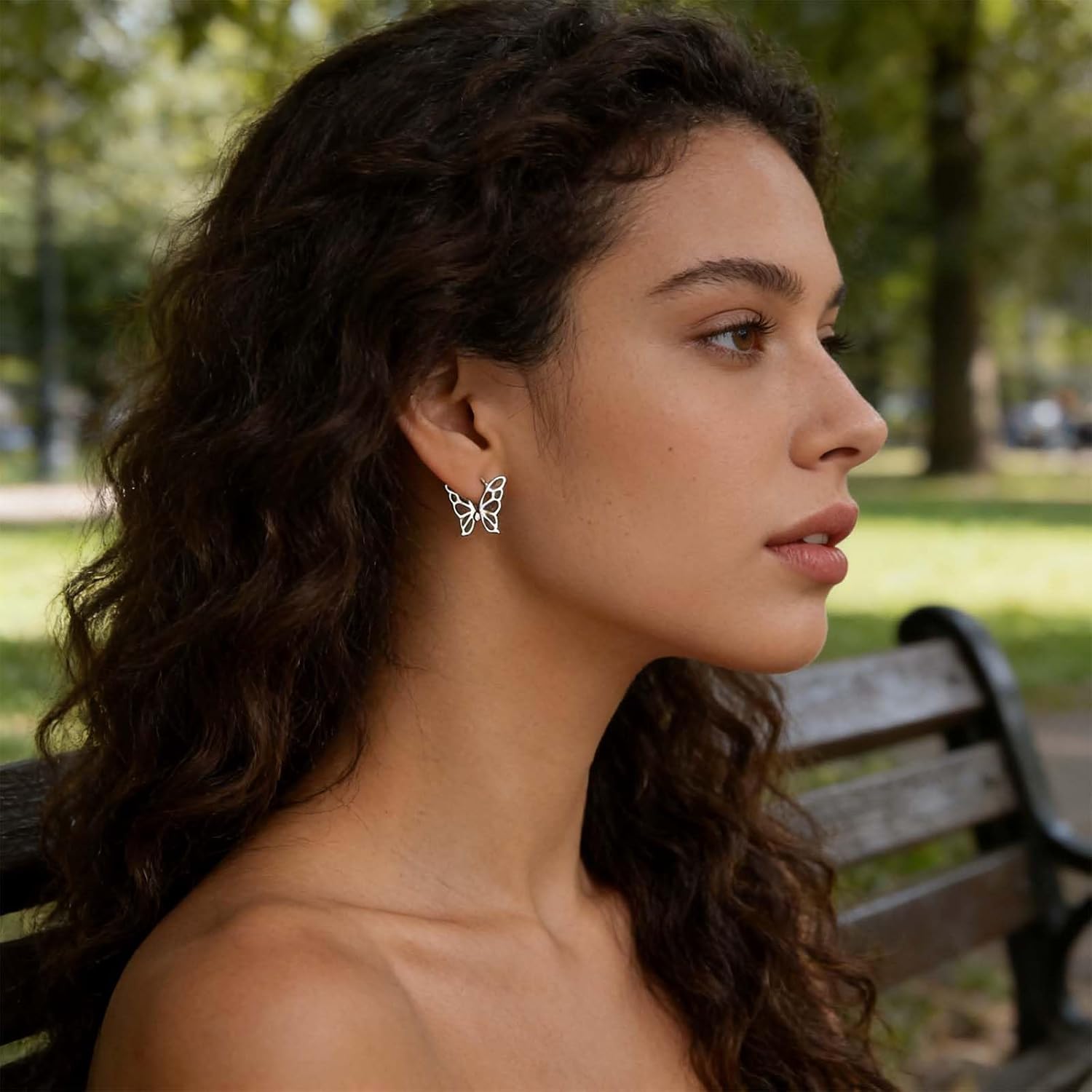 Boho Butterfly Huggie Hoop Earrings Silver Butterfly Stud Earrings Hollow Butterfly Earrings Small Butterfly Wing Earrings Jewelry for Women - Image 7