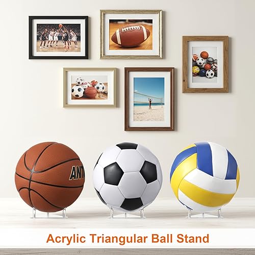 Miniatura 2 de 3 Pack Acrylic Football Stand, Clear Triangle Basketball Display Stand, Transparent Sports Ball Storage Display Rack for Basketball Football