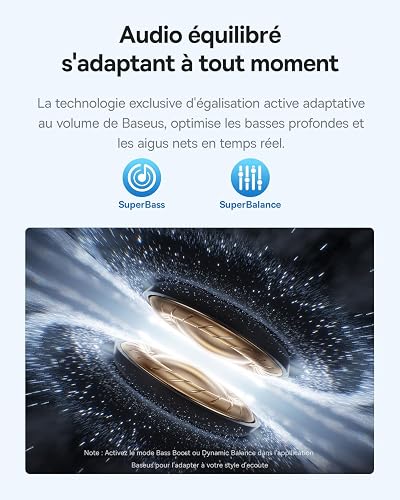Baseus EP10 Pro Écouteurs Bluetooth sans Fil, Ecouteurs San Fil | Réducteur de Bruit Actif à -50dB, 7 Modes EQ, Hi-Res, 6-Mic AI pour Appels Clairs, IP55, Autonomie de 55H, Bluetooth 6.0 - 3
