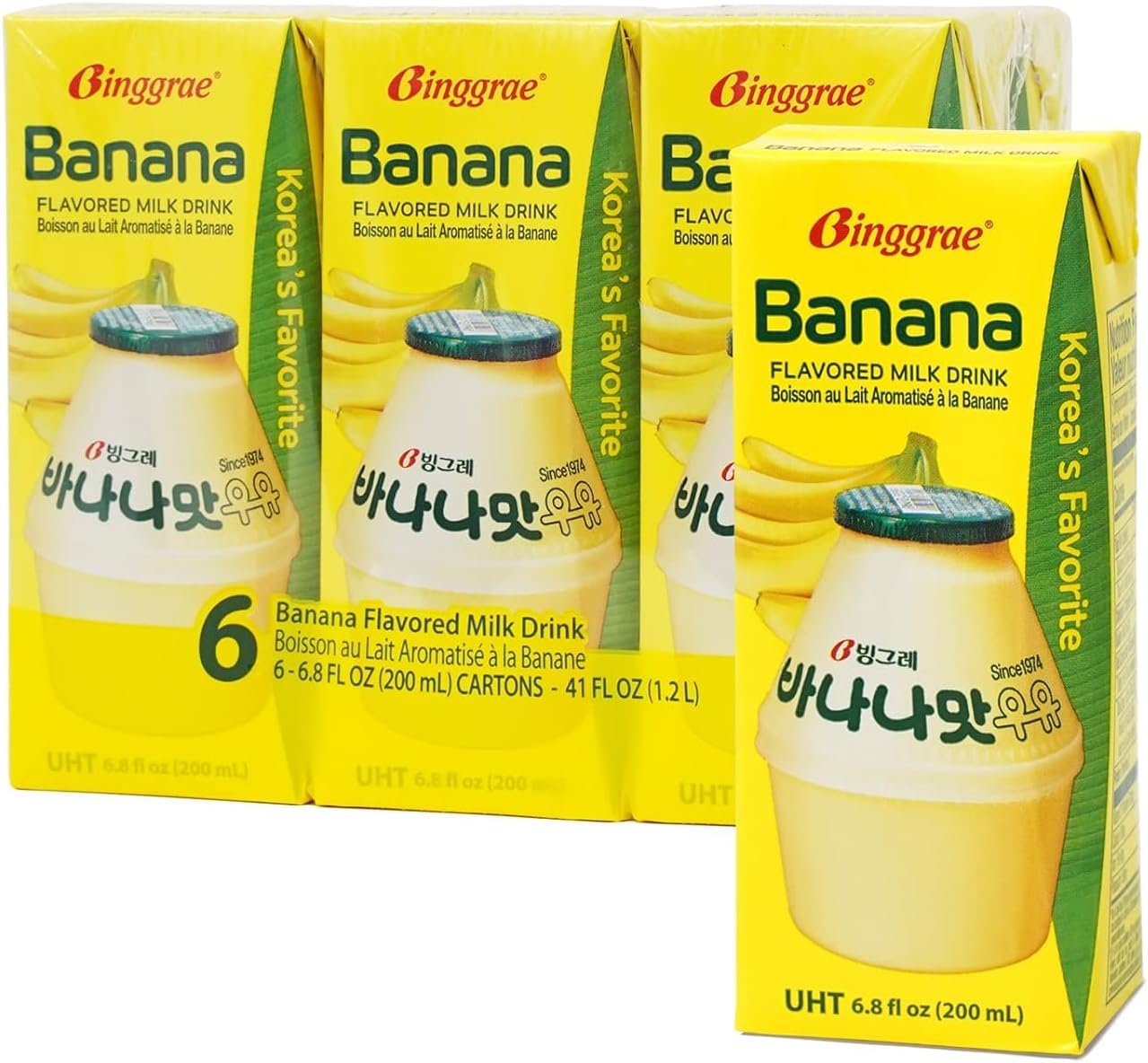 Binggrae Banana Flavored Milk Classic & Original Banana Milk - Sweet, Smooth & Creamy Texture 6 Pack
