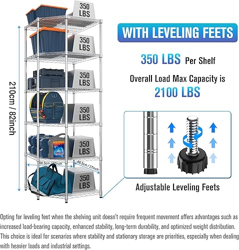 Miniatura 4 de Estantería de alambre pentagonal NSF de 6 niveles, 27 x 27 x 82 pulgadas, capacidad de 2100 libras, estante de metal de almacenamiento ajustable