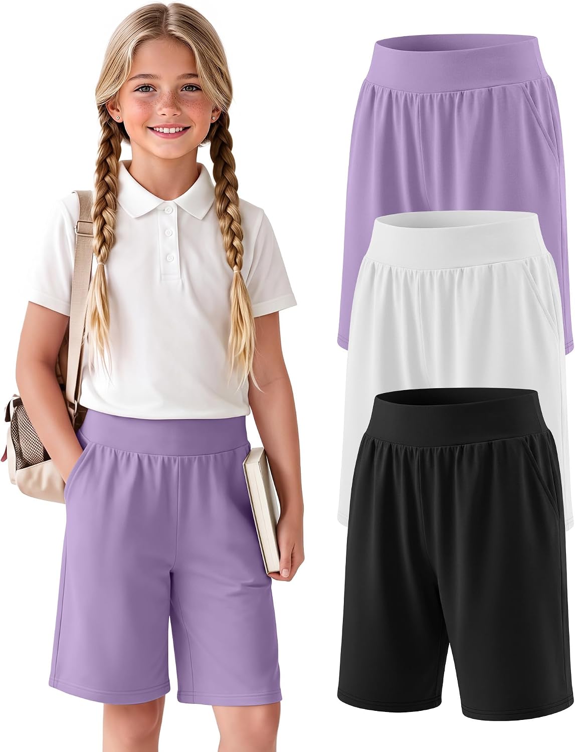 3 Pack Girls' Shorts 5-14Y Uniform