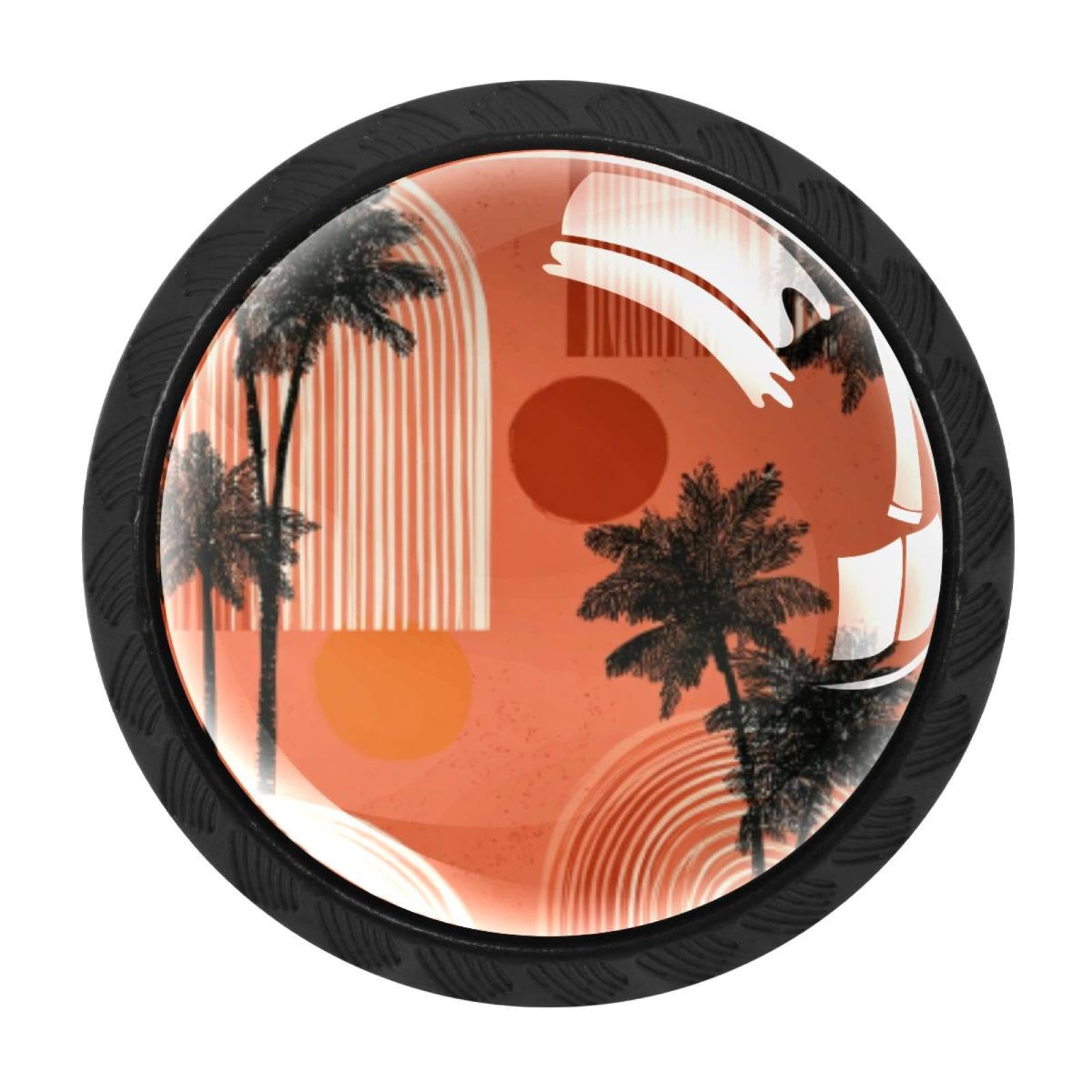 CHENZZZZ 4 Pack Round Cabinet Knobs for Kitchen Bathroom Closet Dresser Cabinets, Abstract Palm Trees