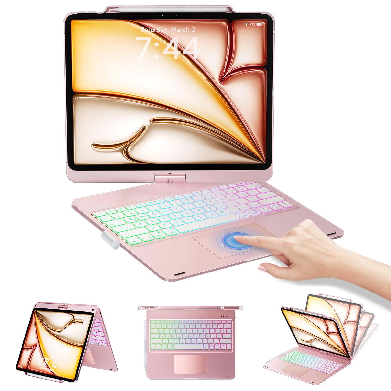OPAKIT Keyboard Case for iPad Air 13-inch (M2) 2024 & iPad Pro 12.9-inch 6th Generation 2022, Trackpad, 360° Rotatable, 7-Colors Backlit Wireless