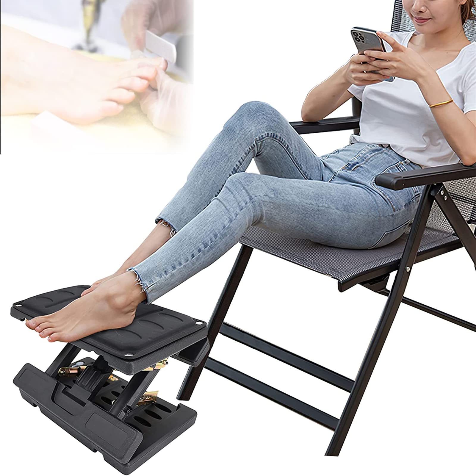 Repose-pieds de bureau pliable avec 4 hauteurs et surface antidérapante
