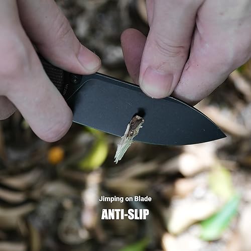 Miniatura 5 de Vosteed A0501 - Navaja plegable de bolsillo para uso diario con mapache, hoja de 3.25" 14C28N con lavado de piedra negro, cerradura de barra