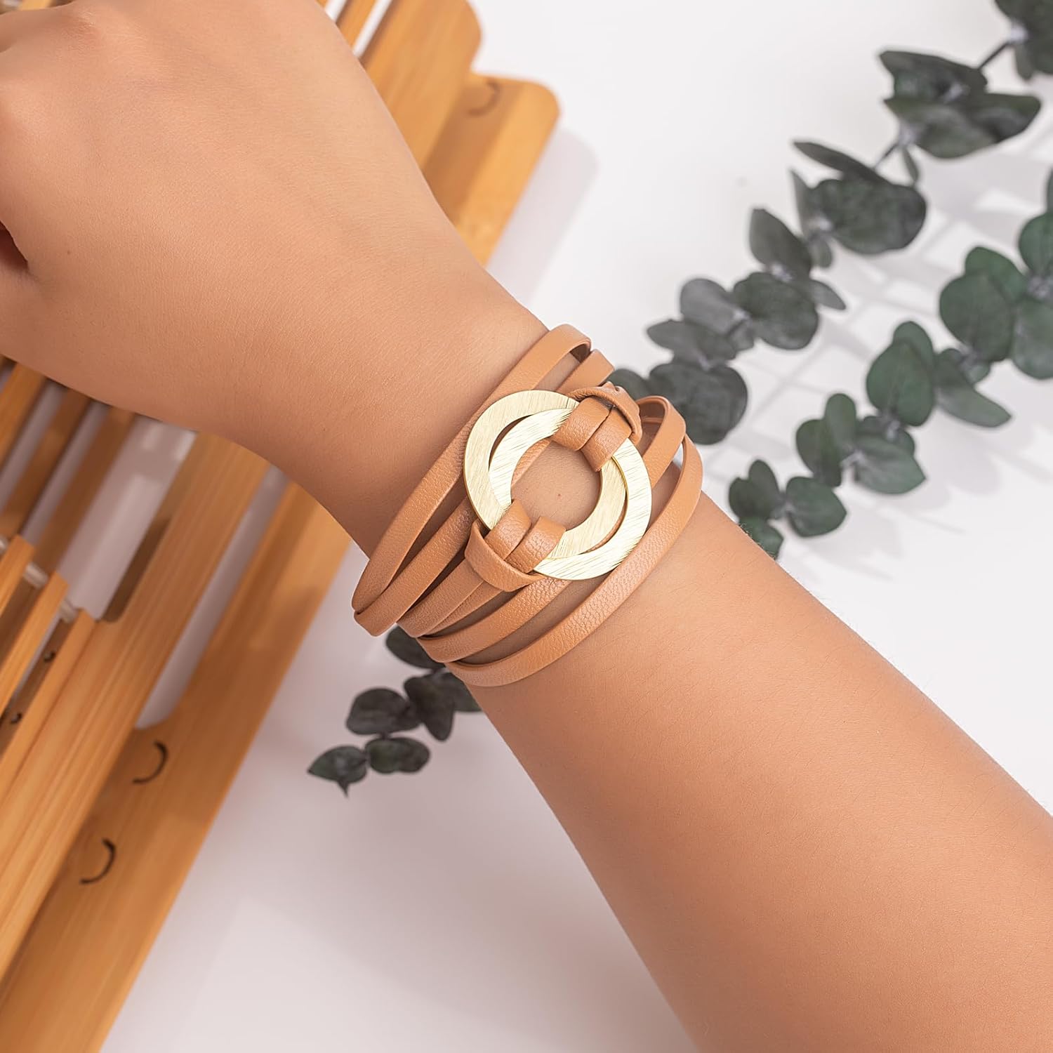 FANCY SHINY Infinity Leather Wrap Bracelets Boho Cuff Bracelets Cute Stackable Bangle with Magnetic Clasp Jewelry Gifts for Women - Image 2