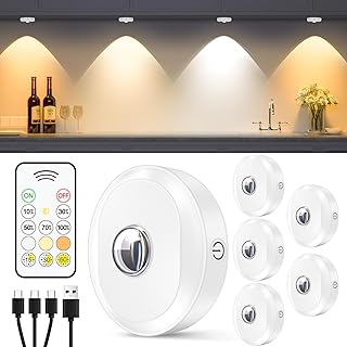 WILLED Schrankbeleuchtung Kabellos mit Fernbedienung, USB Aufladbar Vitrinenbeleuchtung LED, 1200mAh Batterie Unterbauleuchte Küche LED, Dimmbar LED Spot Akku mit Timing Funktion(6er Pack)