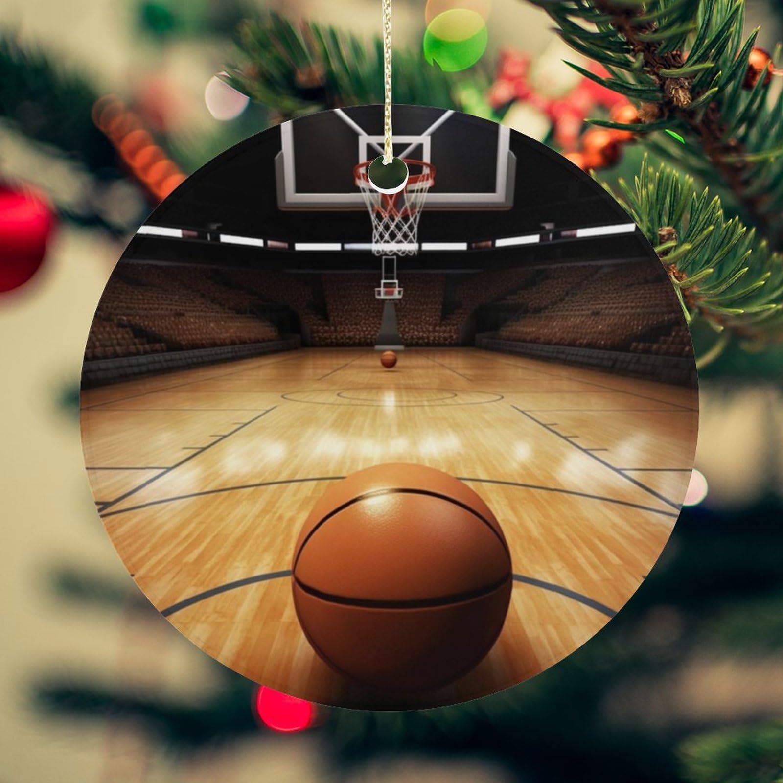Basketball Christmas Ornament for Christmas Tree Ceramic Round Ornament Winter Holiday Keepsake Gift 2.7" Christmas Tree Hanging Decorations Circle Ceramic Pendant Xmas Gift