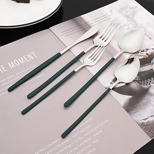 Miniatura 87 de JASHII Juego de cubiertos delgados de 20 piezas, acero inoxidable 18/10 con chapado en oro de titanio, juego de cubiertos de mango blanco, incluye