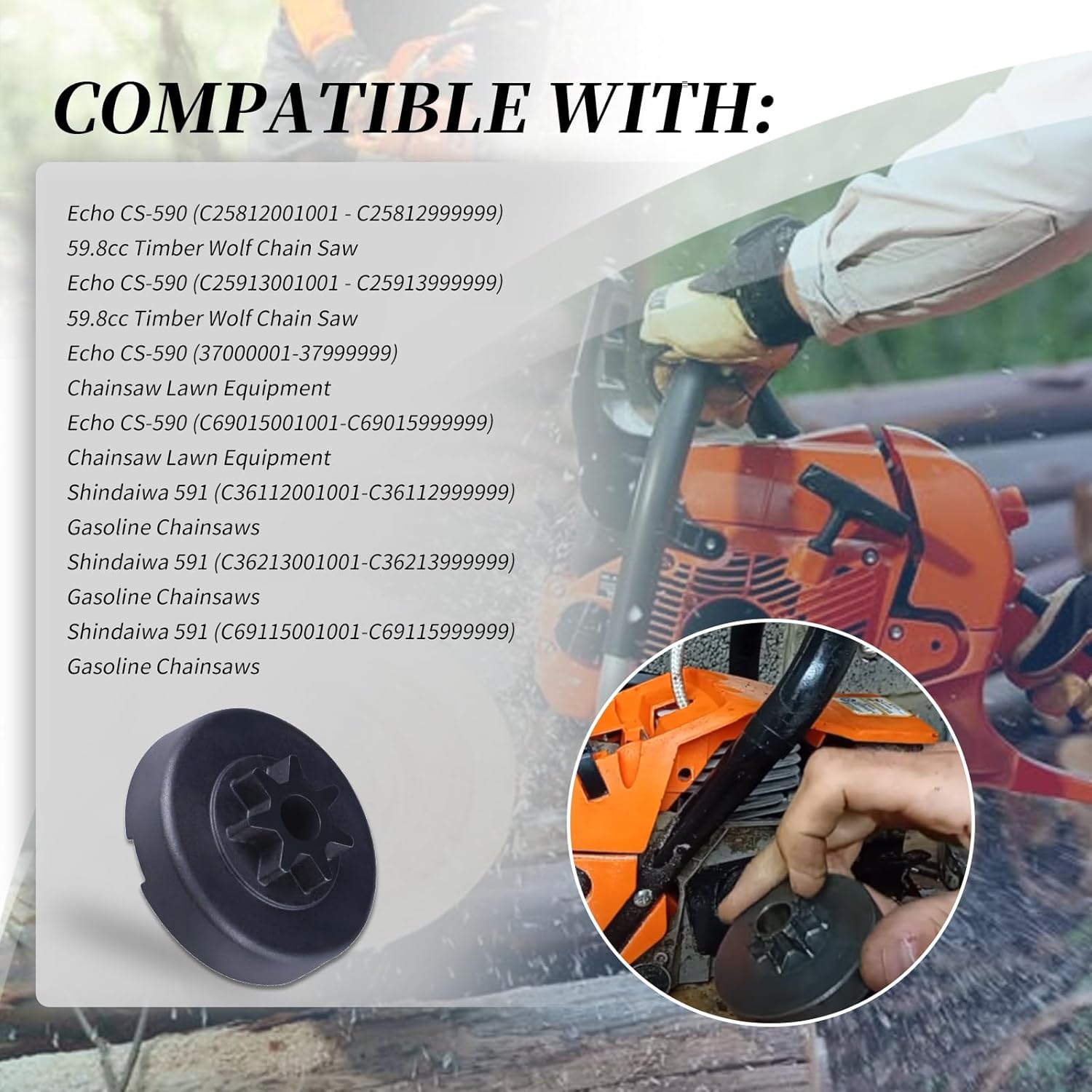 A556001580 Black Clutch Drum (3/8 Pitch, 7 Tooth) Compatible with Echo CS-590 Timber Wolf Chainsaw and Shindaiwa 591 Gasoline Chainsaws