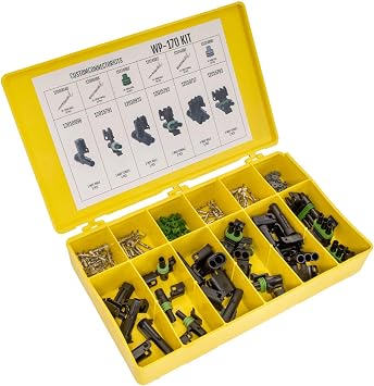 Delphi WeatherPack Connector Kit WP-170 Sealed Weatherproof Automotive Electrical Connectors 14-20 Gauge with 1 pin, 2 pin, and 3 pin OEM 100% Genuine Assortment in 178 Piece Project Kit