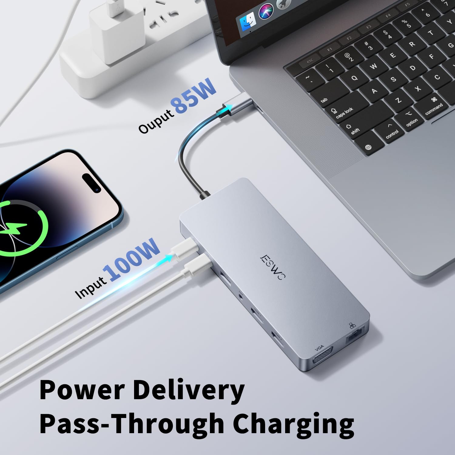 Docking Station USB C,JESWO 14-en-1 Dock USB C vers Dual HDMI, VGA, Ethernet, Mulit USB 3.0&2.0, 100W PD, Type-C Data, SD/TF, AUX Jack pour Windows 11, 10, Mac OS, and iPad OS