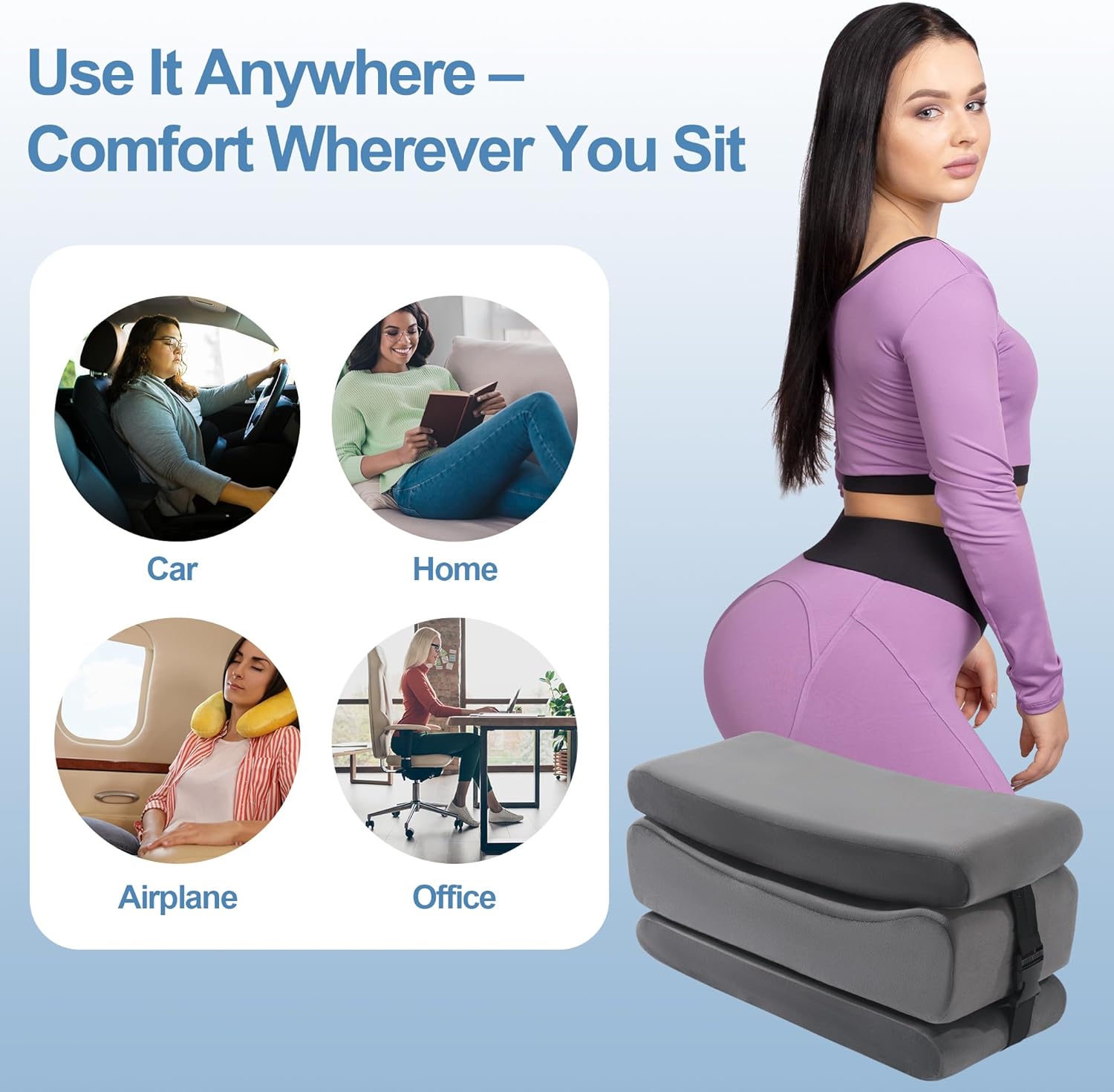 HOMBYS Height Adjustable BBL Pillow After Surgery, BBL Recovery Pillow with Lumbar Cushion for Sitting, Foam Brazilian Butt Lift Recovery Cushion for Car Seat, Office, Home (Gray)