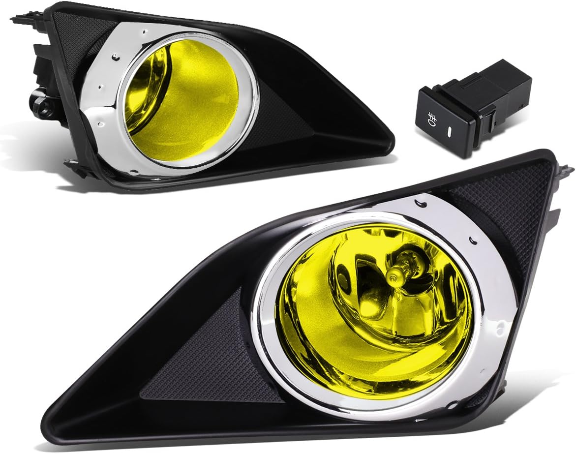 Auto Dynasty Fog Lights Assembly Compatible with 2009-2010 Toyota Corolla 4-Door, Bumper Fog Lights Round Chrome Ring Driving with Switch, Amber Lens