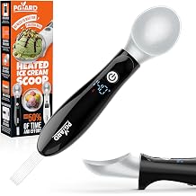 PGYARD Heated Ice Cream Scoop - Rechargeable with LED Display & Real-time Temperature, Adjustable 2-Level Heats for Hard Ice Cream, Easy for Seniors & Kids, Waterproof, Drip-Proof Stand Black