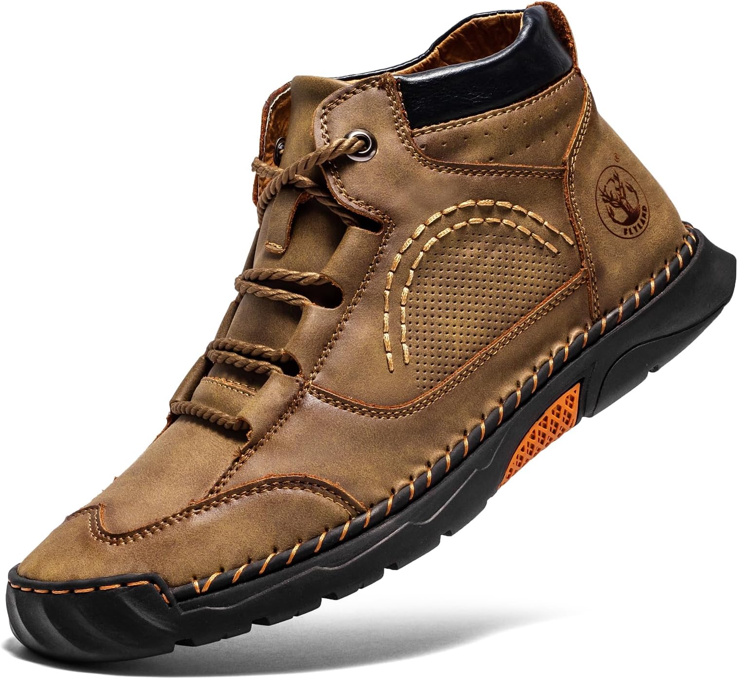 FLYLAND Men's Casual Leather Shoes Ankle Chukka Boots Fashion Sneakers Handmade Lightweight Loafers Mid Top Dress Boots Walking Driving Shoes