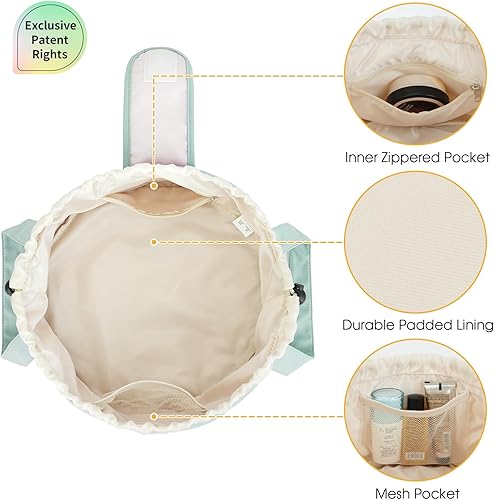 Miniatura 5 de Bolsa de maquillaje con cordón de barril grande para cosméticos, organizador de artículos de tocador para mujer, B-verde menta