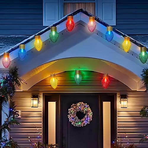 Pallerina Cadena de luces de Navidad gigantes, 16 pies, C7, luces colgantes conectables con 10 bombillas multicolor de fresa grande para techo,