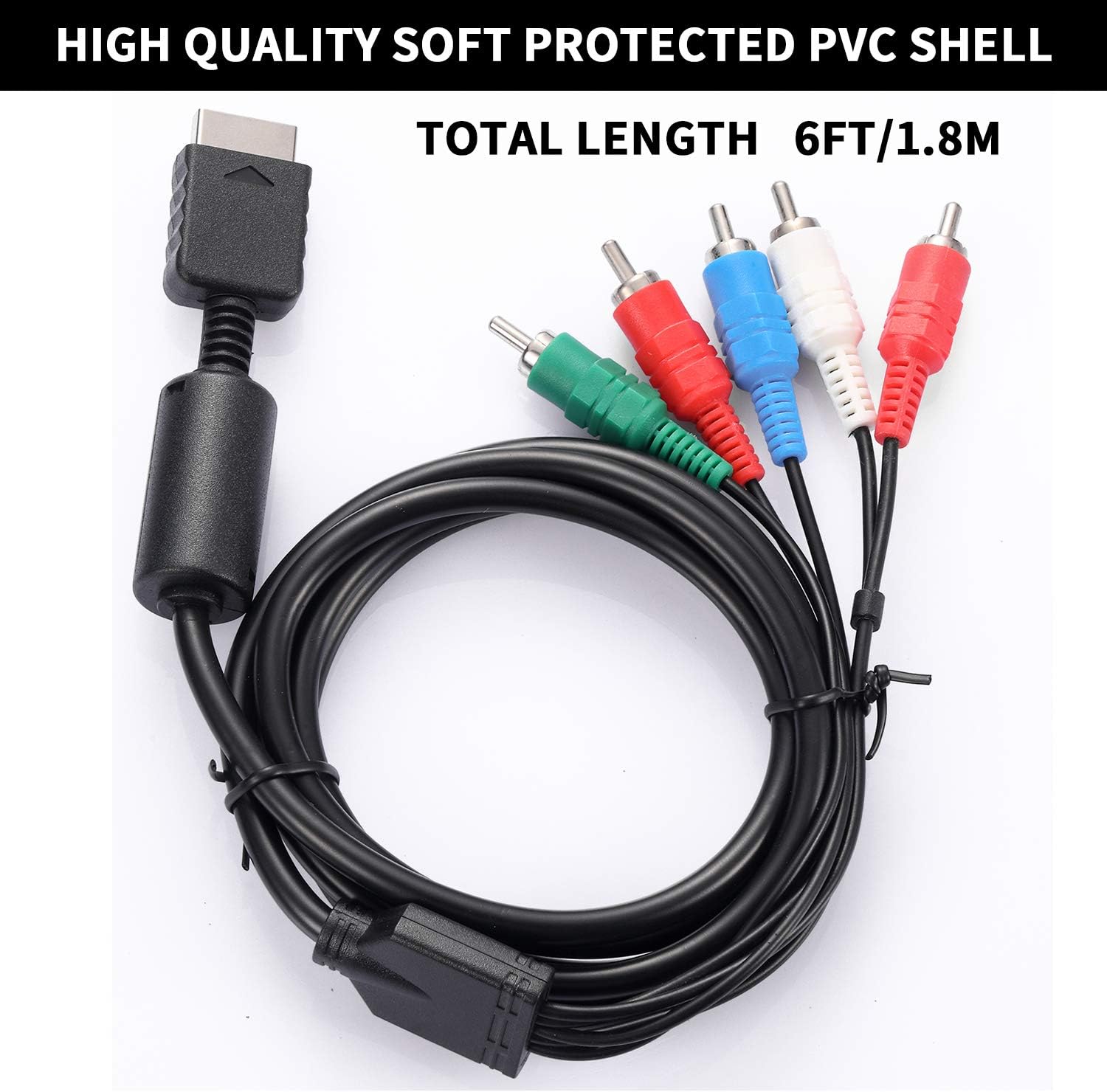2 Pack HD Component AV Cables for PS3 PS2 & Slim, Game Console Component Connection Accessories AV Cable (6ft/1.83m)