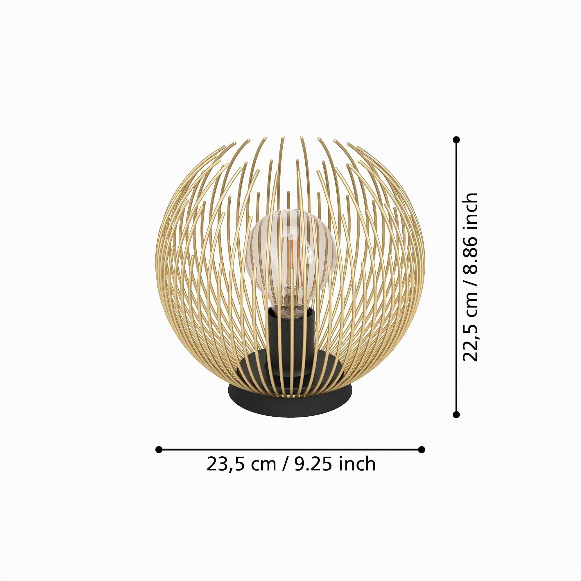 Eglo lampada da tavolo Venezuela, lampada da comodino | sferica, lampada da tavolo a fili metallici in oro e nero, lampada decorativa per camera da letto e soggiorno, attacco E27