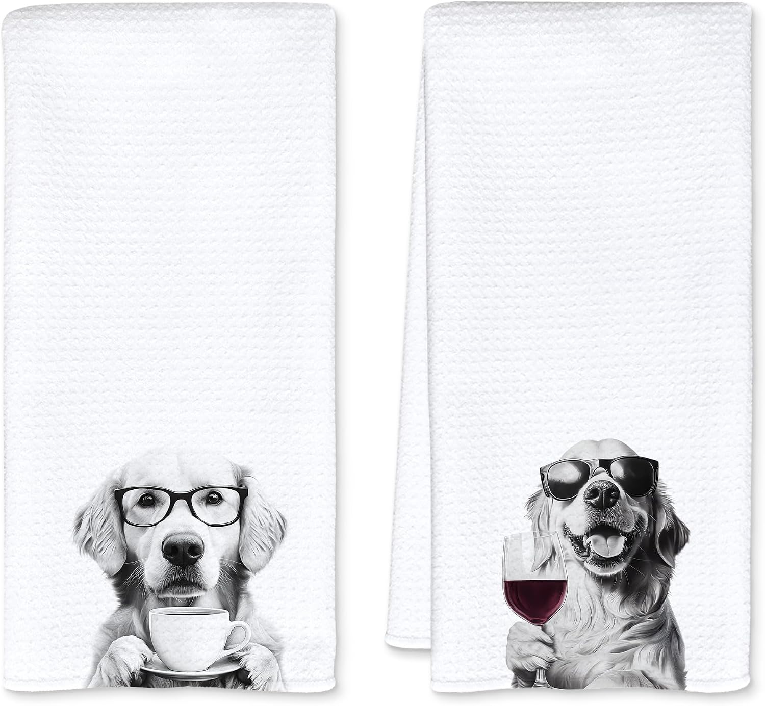 Funny Golden Retriever Kitchen Towels Set of 2, Funny Kitchen Decor, Coffee Station Wine Bar Decor, Golden Retriever Owner Gift Hand Towel, Dining Room Decorative Towel Dish Towels 16x24 Inch