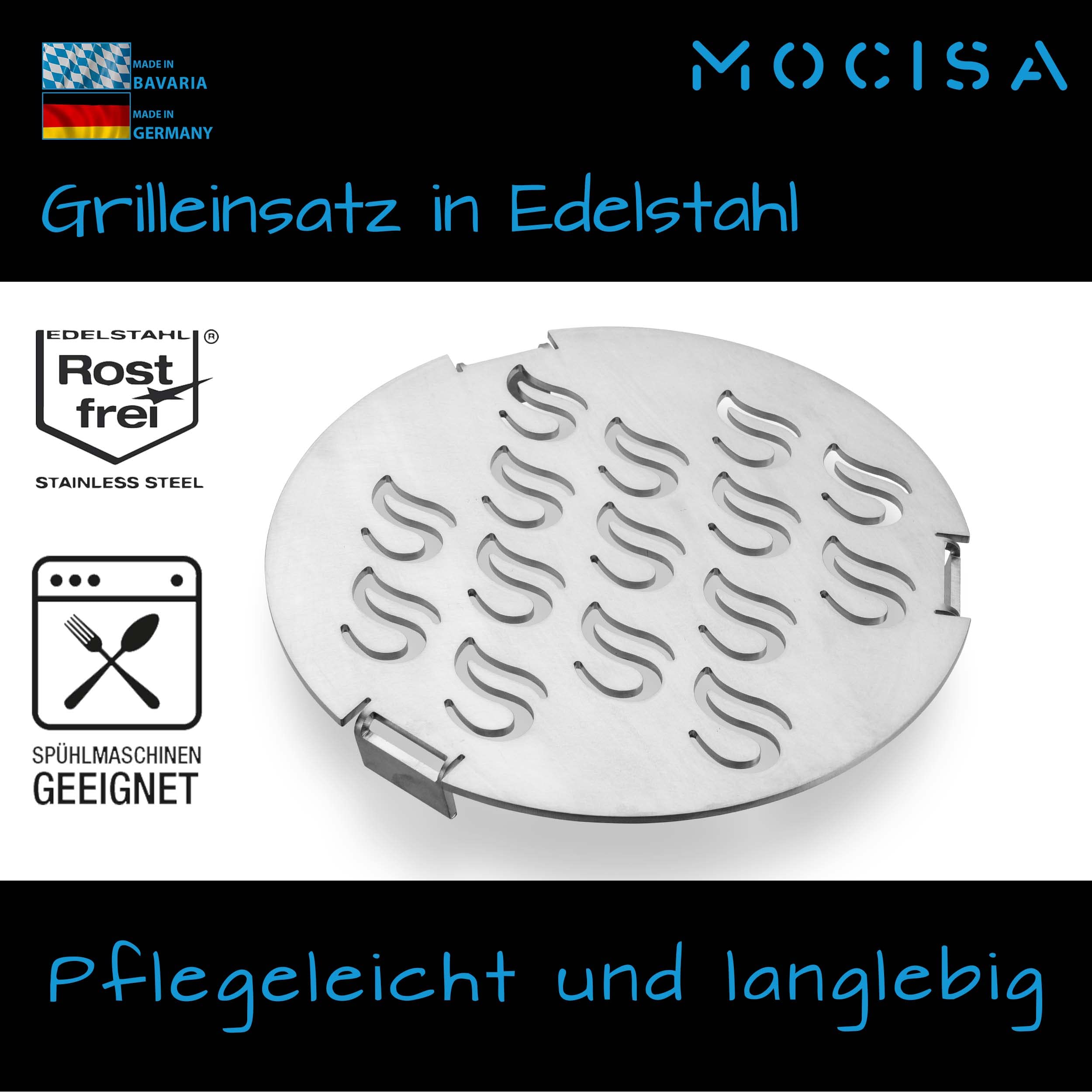 Grilleinsatz Ø 20cm Edelstahl 3mm geschliffen für Feuerplatte | Grillplatte | Feuertonnen | Kugelgrills